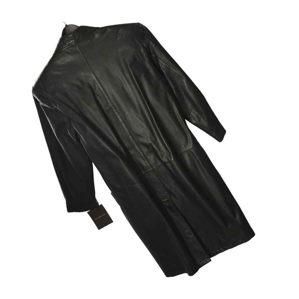 G III Leather Coat Womens M Black Double Breasted Long Vintage 90s Button Front - Picture 6 of 9